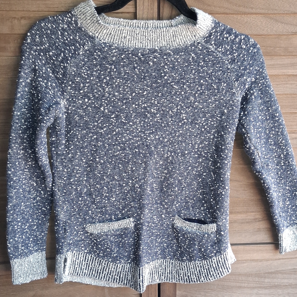 Speckled Navy Crew Sweater with Contrast Trim